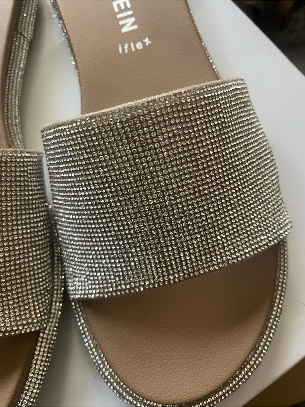 Anne Klein Amelie Beige Rhinestone Slide Sandals-Size 6.5 - Picture 4 of 13